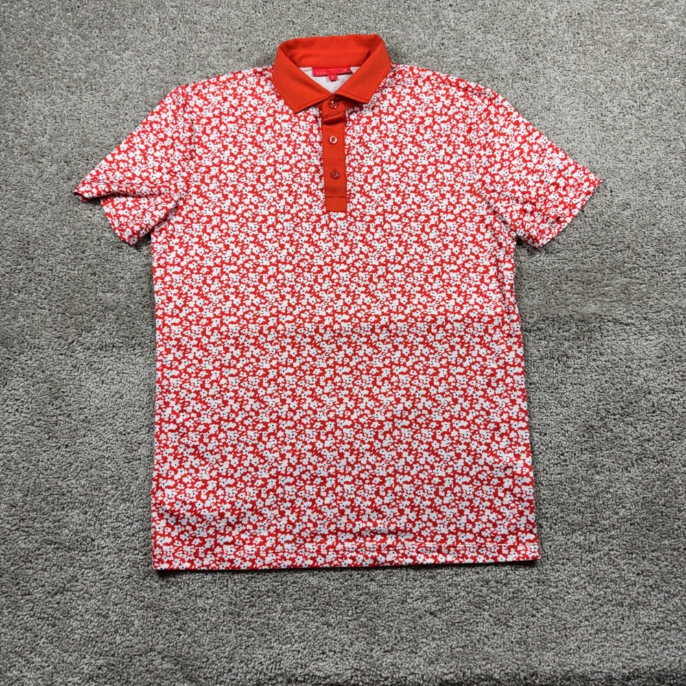 REDVANLY Mens Floral Golf Polo Shirt Red White Dallas National Size S Stretch